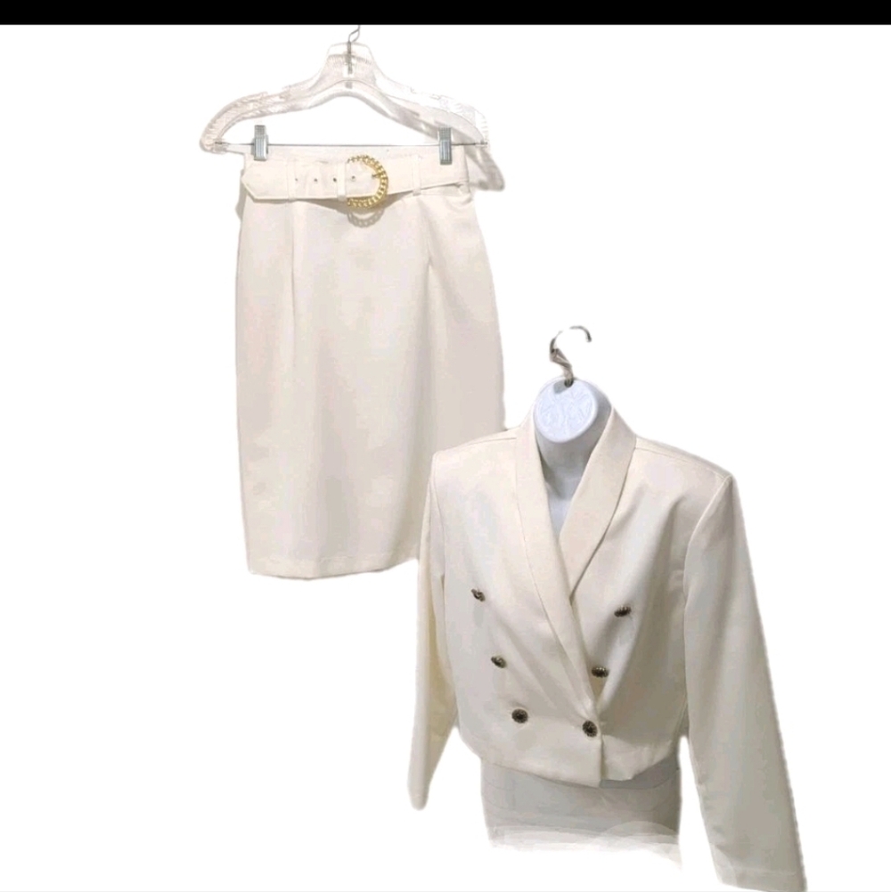 Ellend Vintage Skirt Suit S 5/6 Winter White Bride Professional 80s 90s Wedding
